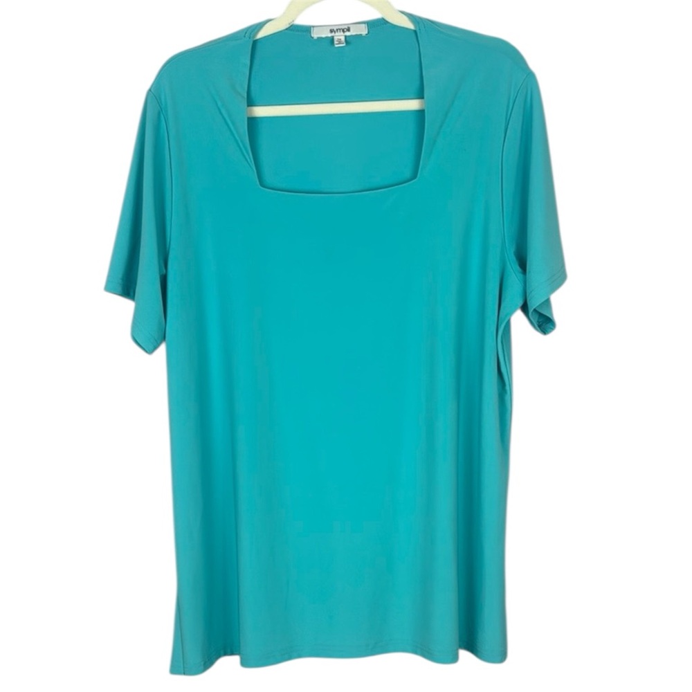 Sympli Teal Square-Neck Short Sleeve Women's Top